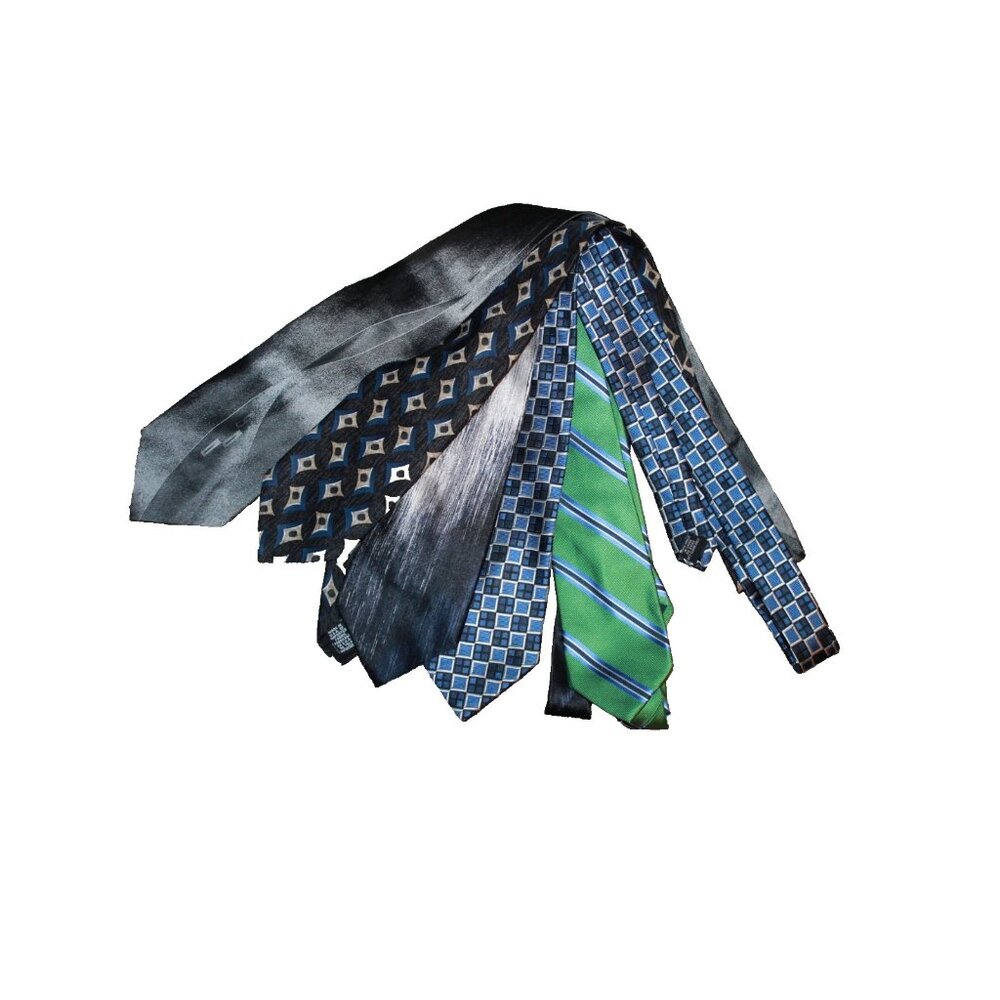 Lot of 5 Neck Ties Various Brands Colors Patterns Green Gray Black Drycleaned